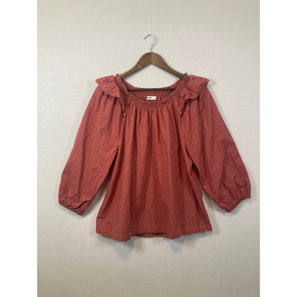 SONOMA Women's‎ Rust Red Smocked Ruffle Off Shoulder Blouse Top XL